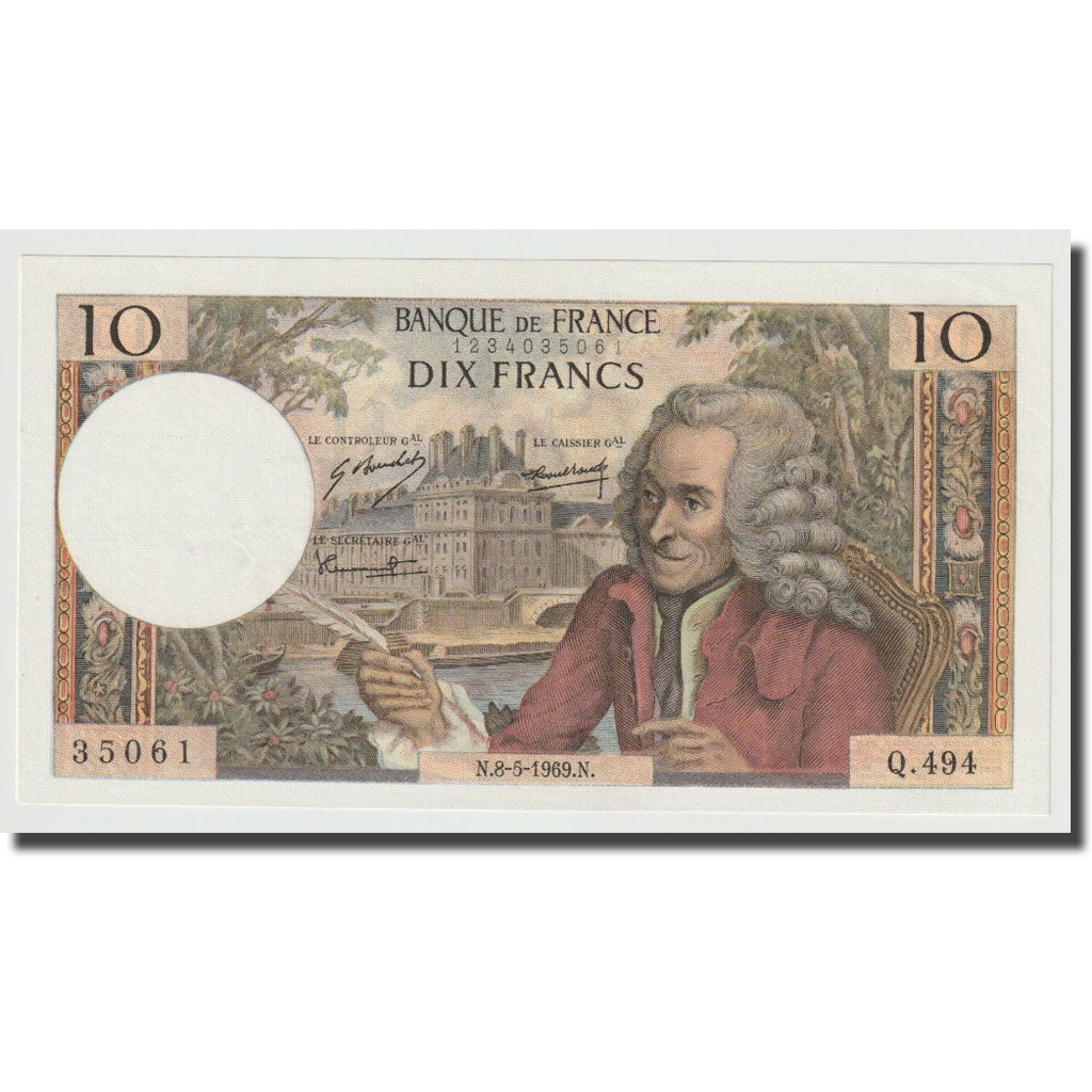 France, 10 Francs, Voltaire, 1969, 1969-05-08, UNC(65-70), Fayette:62.38