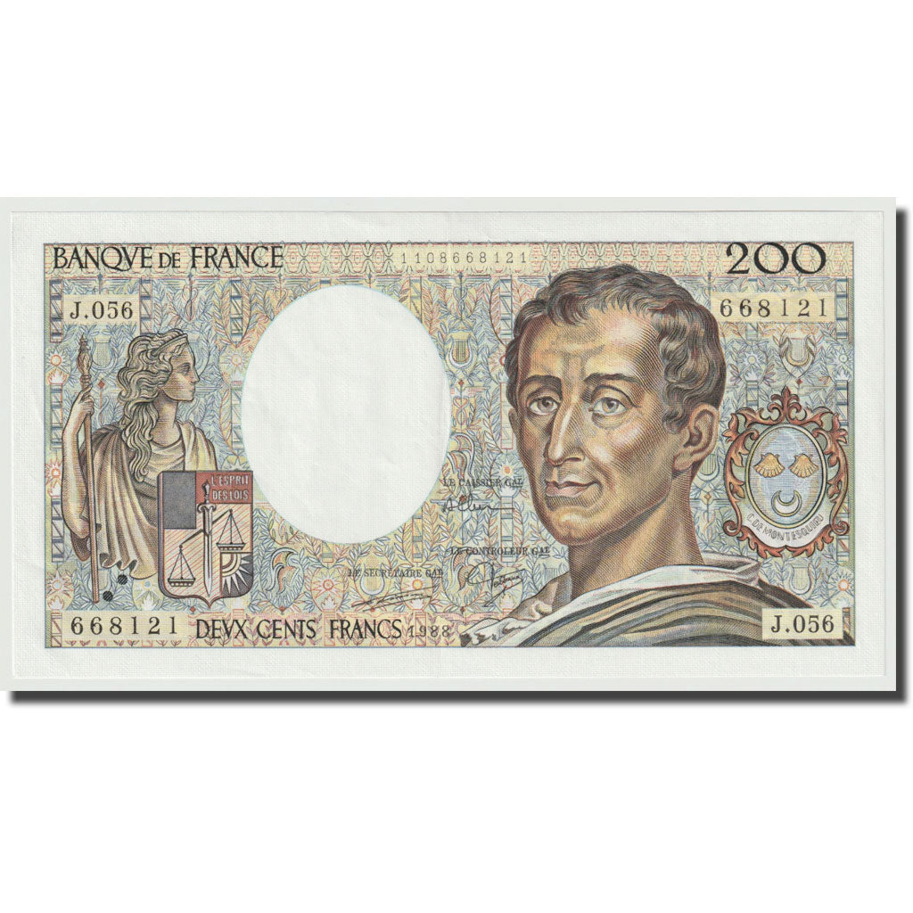Francja, 200 Francs, Montesquieu, 1988, UNC(63), Fayette:70.8, KM:155c