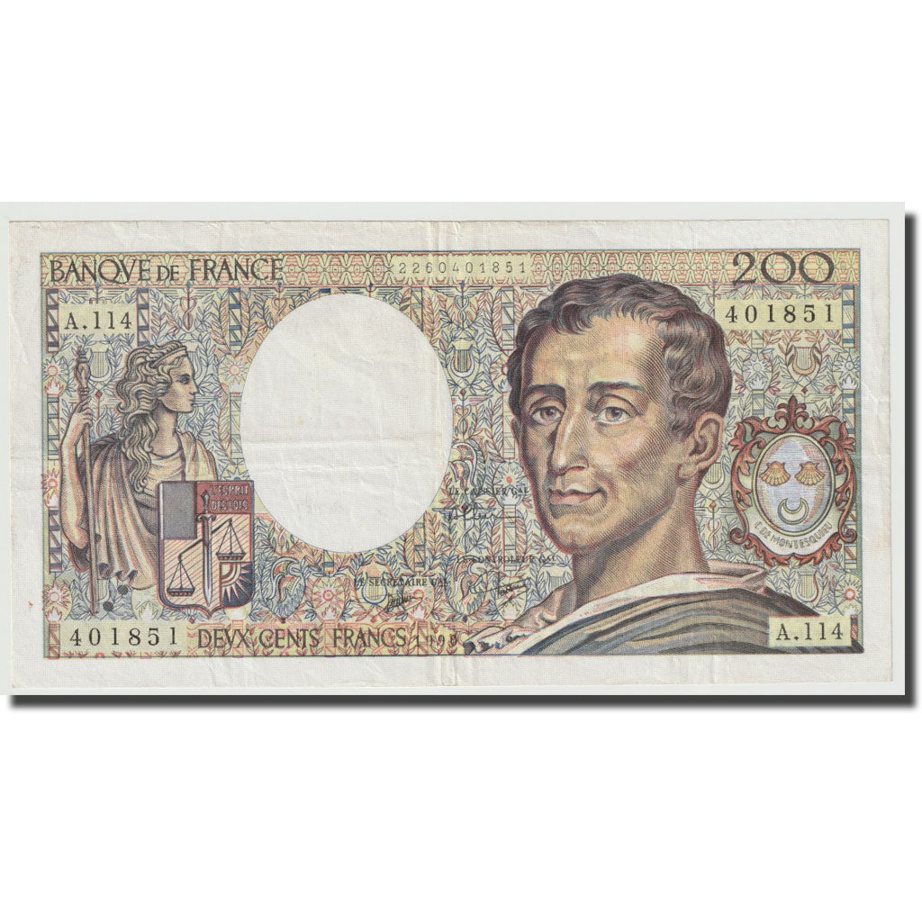 Frankrijk, 200 Francs, Montesquieu, 1990, TTB+, Fayette:70.10 c), KM:155d