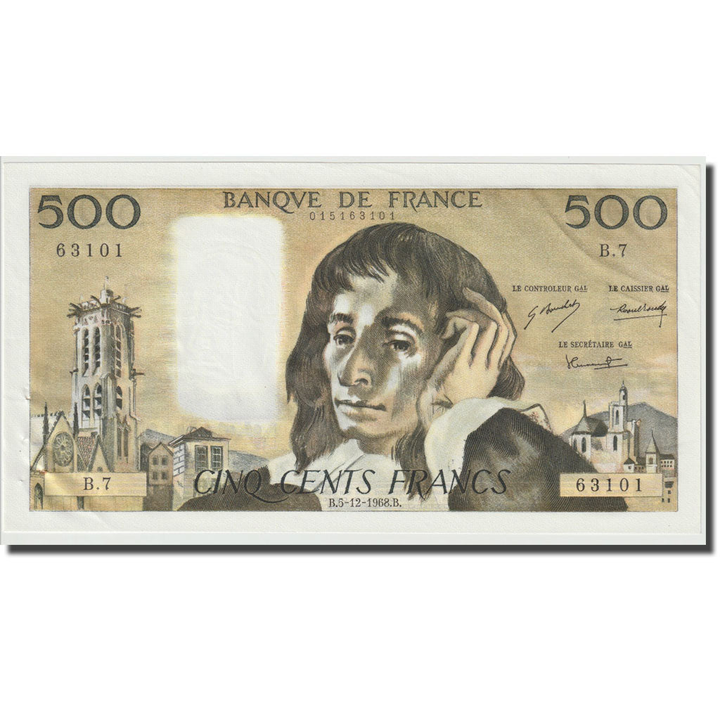 France, 500 Francs, Pascal, 1968, 1968-12-05, UNC(63), Fayette:71.02, KM:156a