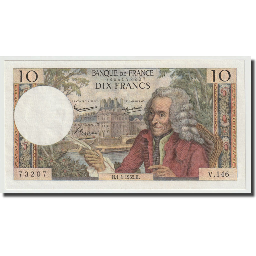 França, 10 Francs, Voltaire, 1965, 1965-04-01, UNC(64), Fayette:62.14, KM:147a