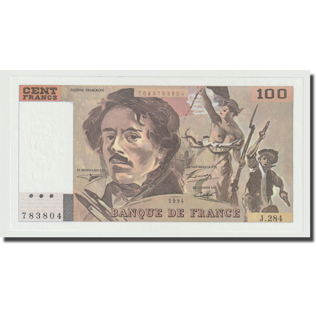 Francja, 100 Francs, Delacroix, 1994, UNC(65-70), Fayette:69ter.01c, KM:154h