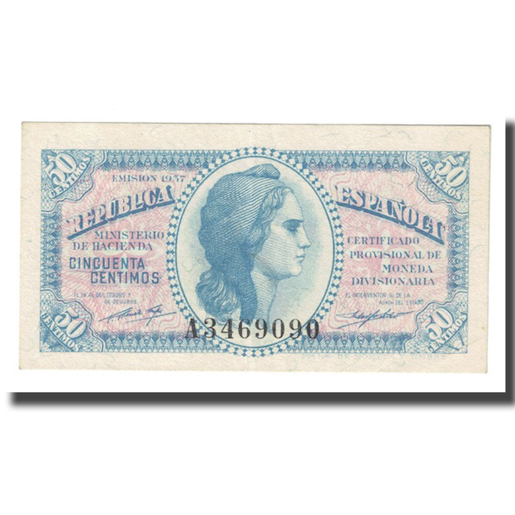 Banknote, Spain, 50 Centimos, 1937, KM:93, AU(50-53)