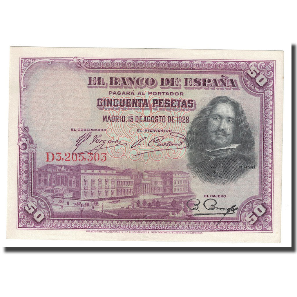 Banknote, Spain, 50 Pesetas, 1928, 1928-08-15, KM:75b, AU(50-53)