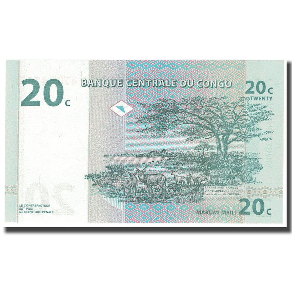 Banknot, Republika Demokratyczna Konga, 20 Centimes, 1997, 1997-11-01, KM:83a