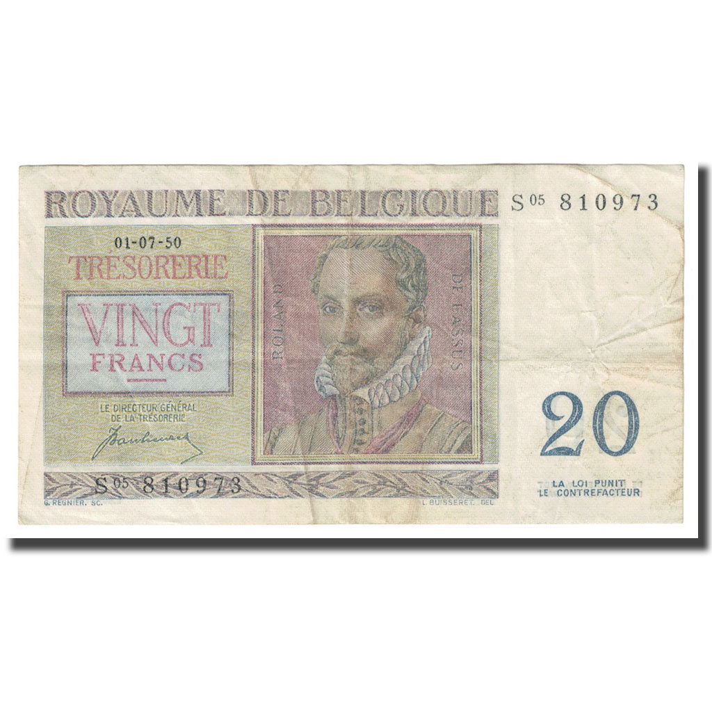 Banknote, Belgium, 20 Francs, 1950, 1950-07-01, KM:132a, EF(40-45)