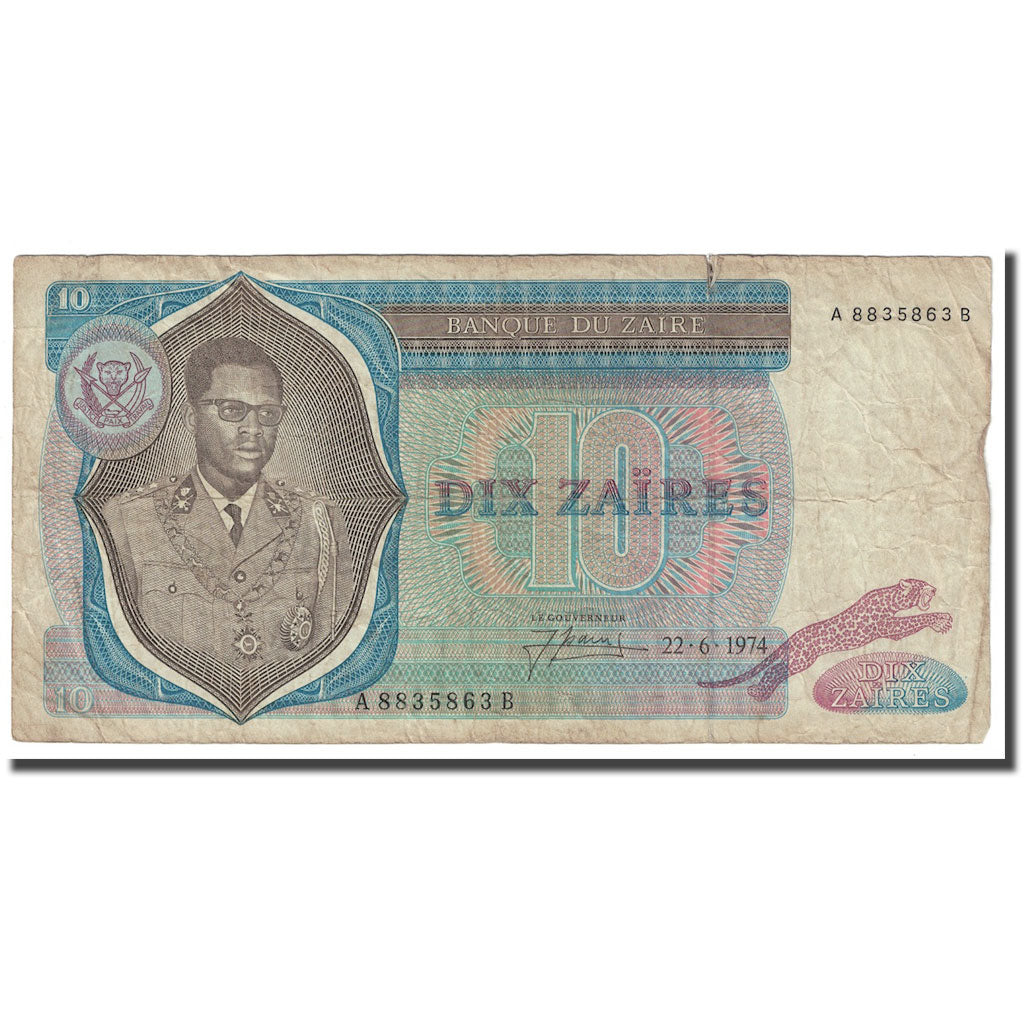 Banknote, Zaire, 10 Zaïres, 1974, 1974-06-22, KM:23a, EF(40-45)