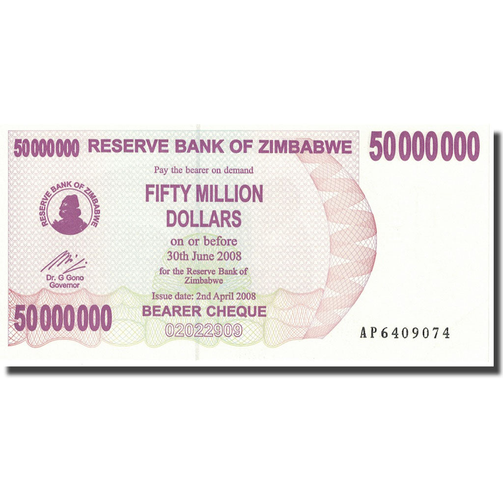 Banknote, Zimbabwe, 50 Million Dollars, 2008, 2008-06-30, KM:57, UNC(65-70)