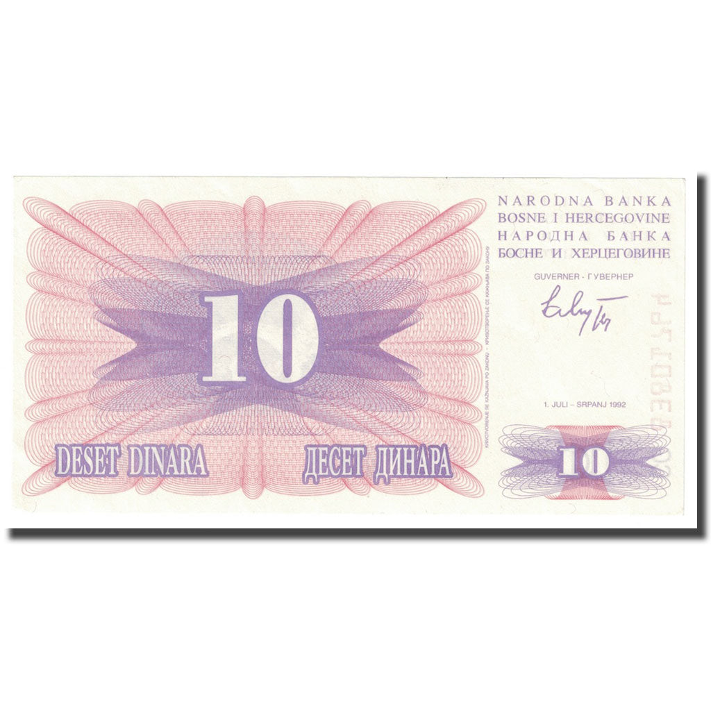 Billete, 10 Dinara, 1992, Bosnia - Herzegovina, 1992-07-01, KM:10a, SC+