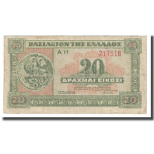 Banknote, Greece, 20 Drachmai, 1940, 1940-04-06, KM:315, EF(40-45)