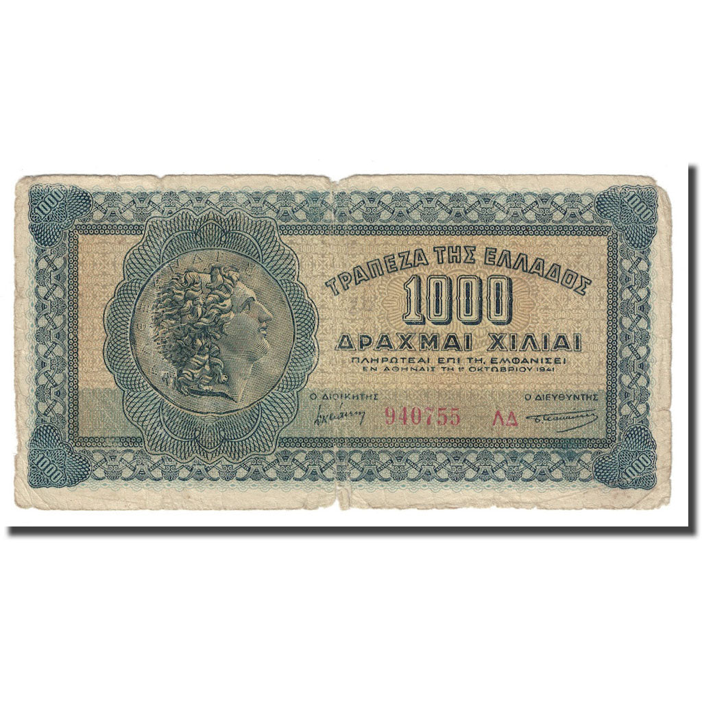 Billet, Grèce, 1000 Drachmai, 1941, 1941-10-01, KM:117b, B+