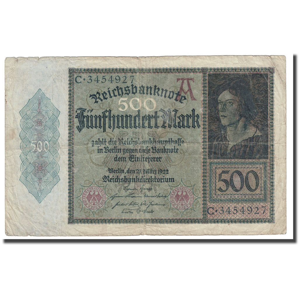Billete, 500 Mark, 1922, Alemania, 1922-03-27, KM:73, BC
