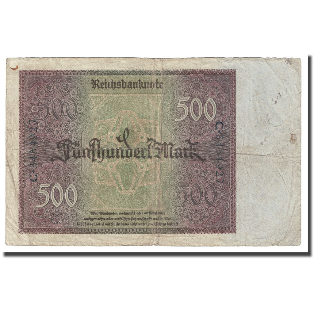 Billete, 500 Mark, 1922, Alemania, 1922-03-27, KM:73, BC