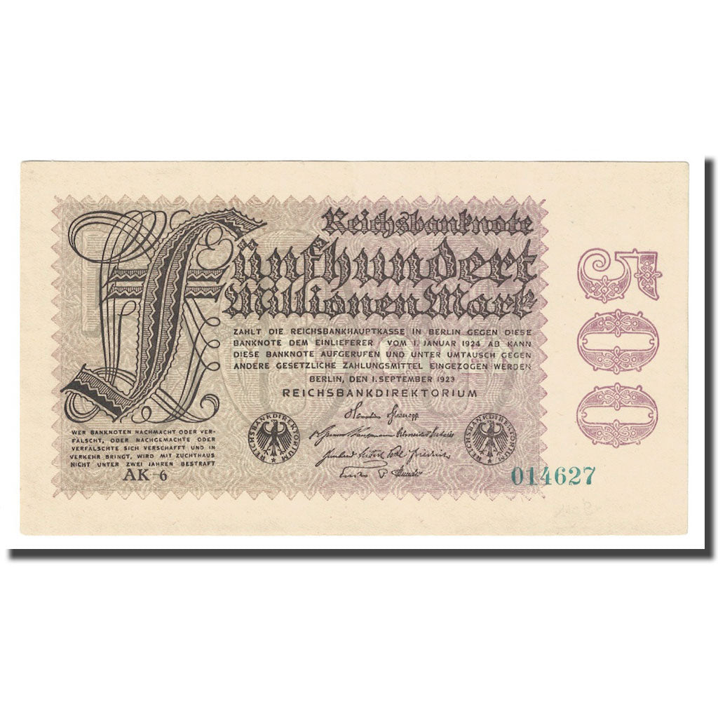 Banknote, Germany, 500 Millionen Mark, 1923, 1923-09-01, KM:110a, UNC(63)