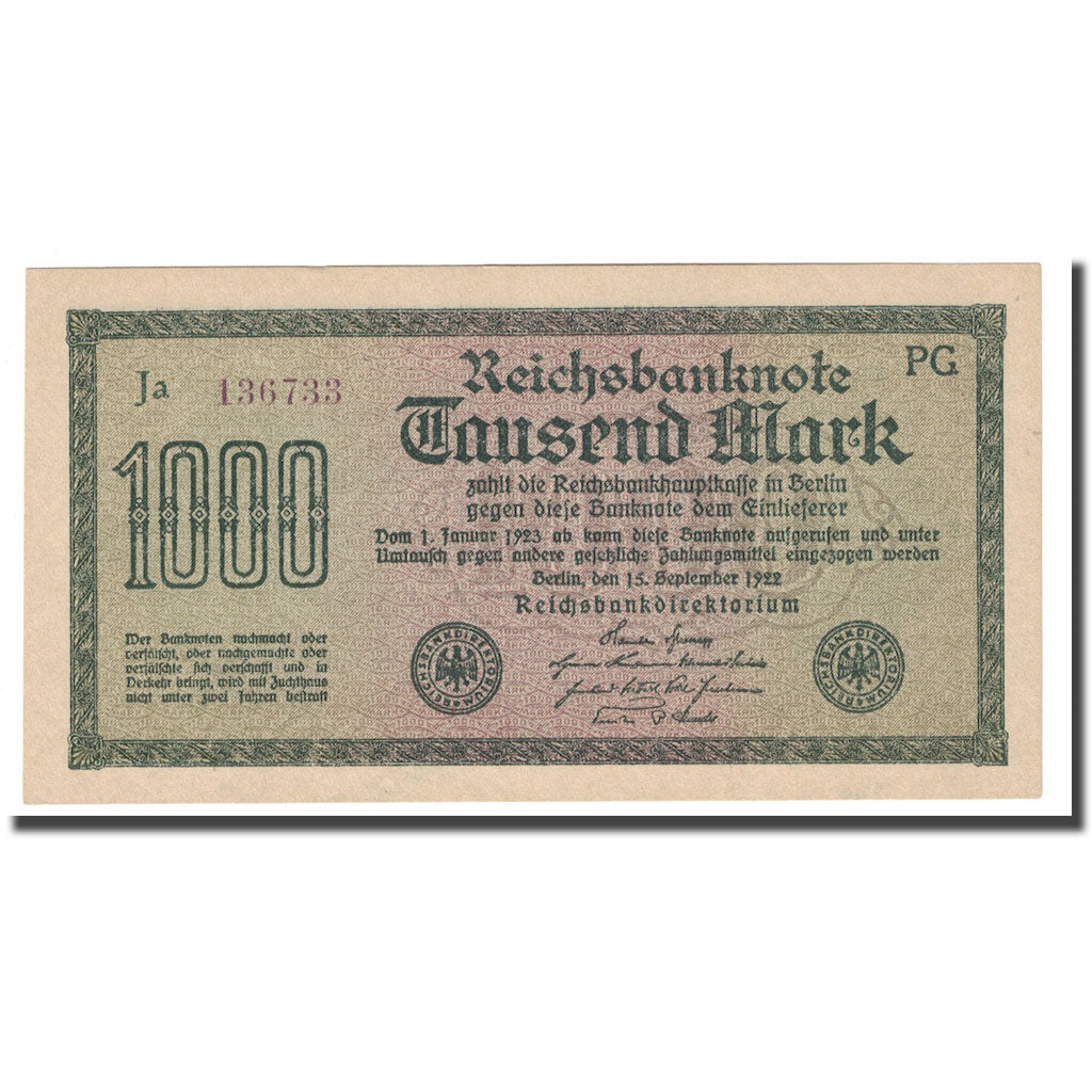 Billet, Allemagne, 1000 Mark, 1922, 1922-09-15, KM:76g, NEUF