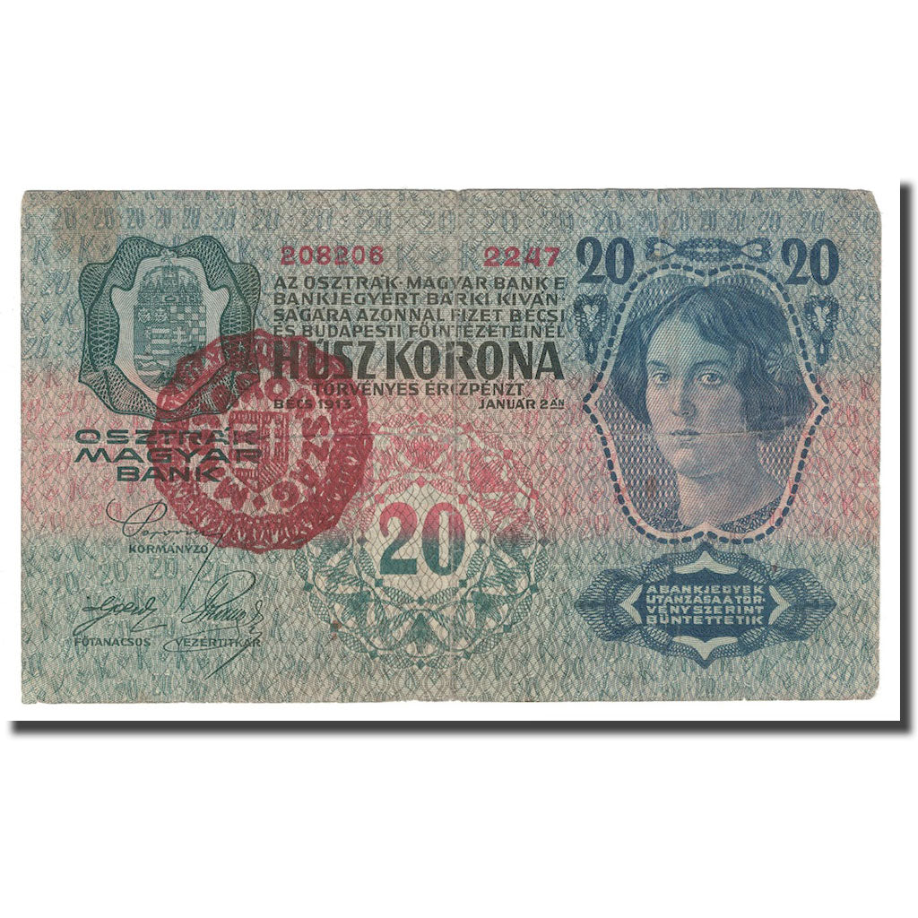Banknote, Hungary, 20 Korona, 1913, 1913-01-02, KM:23, EF(40-45)