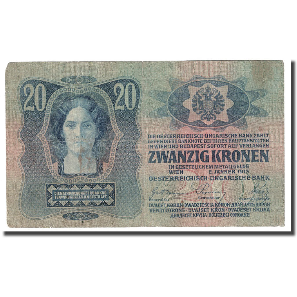Banknote, Hungary, 20 Korona, 1913, 1913-01-02, KM:23, EF(40-45)