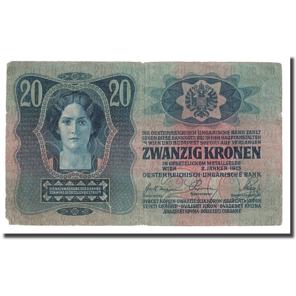 Billet, Hongrie, 20 Korona, 1913, 1913-01-02, KM:23, TB+