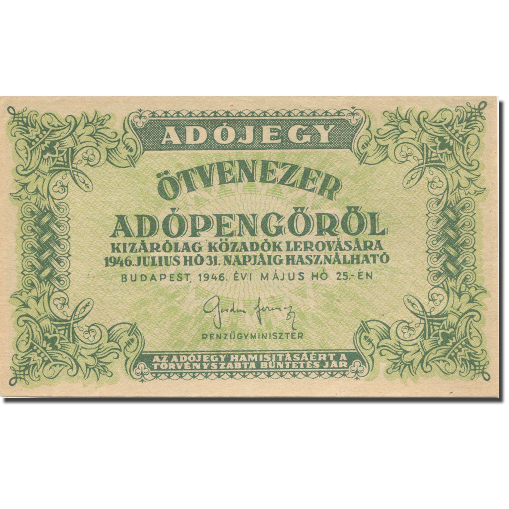 Banconote, Ungheria, 50,000 (Ötvenezer) Adópengö, 1946, 1946-05-25, KM:138b