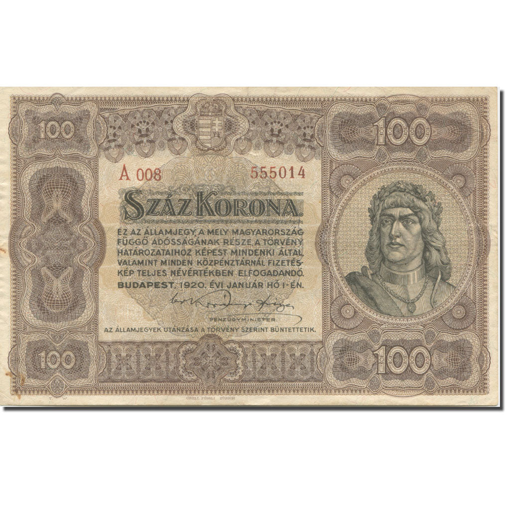 Banknote, Hungary, 100 Korona, 1920, 1920-01-01, KM:63, EF(40-45)