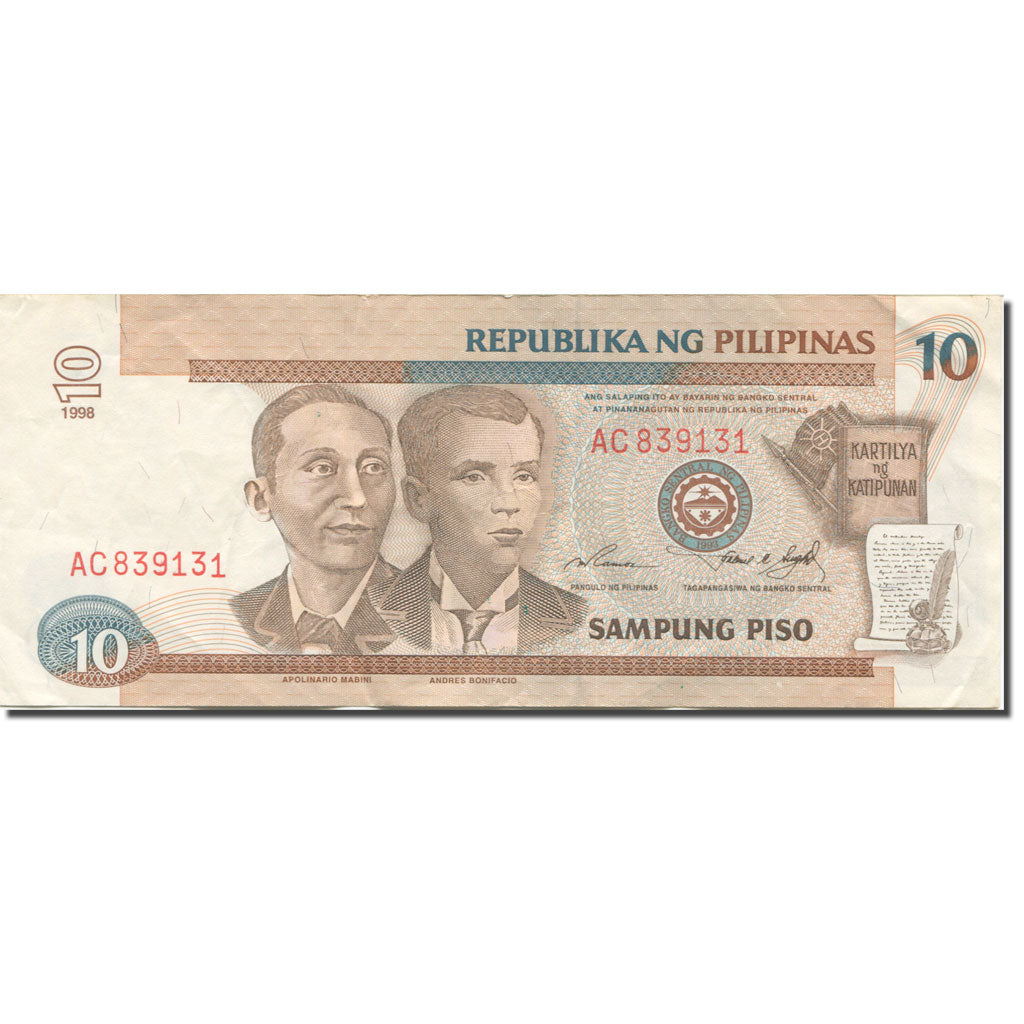 Banknote, Philippines, 10 Piso, 1998, KM:187d, UNC(60-62)