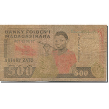 Nota, Madagáscar, 500 Francs = 100 Ariary, Undated (1988-93), KM:71b, VG(8-10)