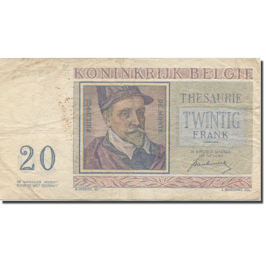 Banknote, Belgium, 20 Francs, 1950, 1950-07-01, KM:132a, VF(30-35)