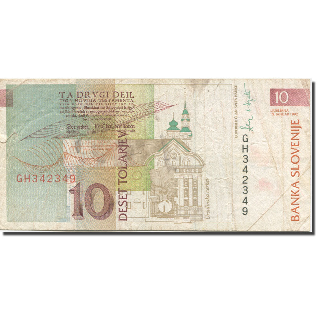 Banknote, Slovenia, 10 Tolarjev, 1992, 1992-01-15, KM:11a, VF(30-35)