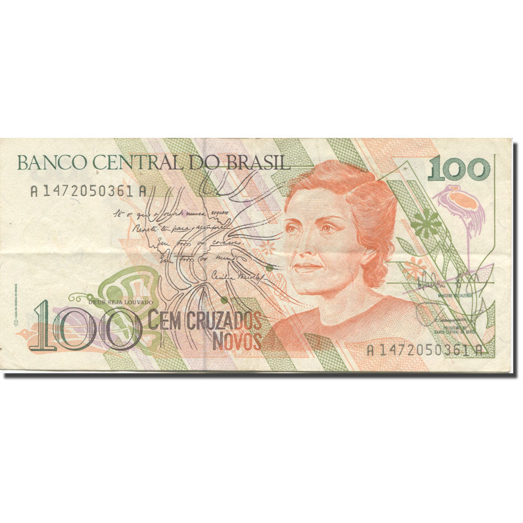 Billete, 100 Cruzados Novos, 1989, Brasil, KM:220a, MBC
