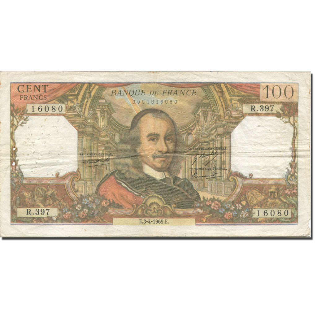 France, 100 Francs, Corneille, 1967, 1967-10-05, VF(30-35), Fayette:65.26