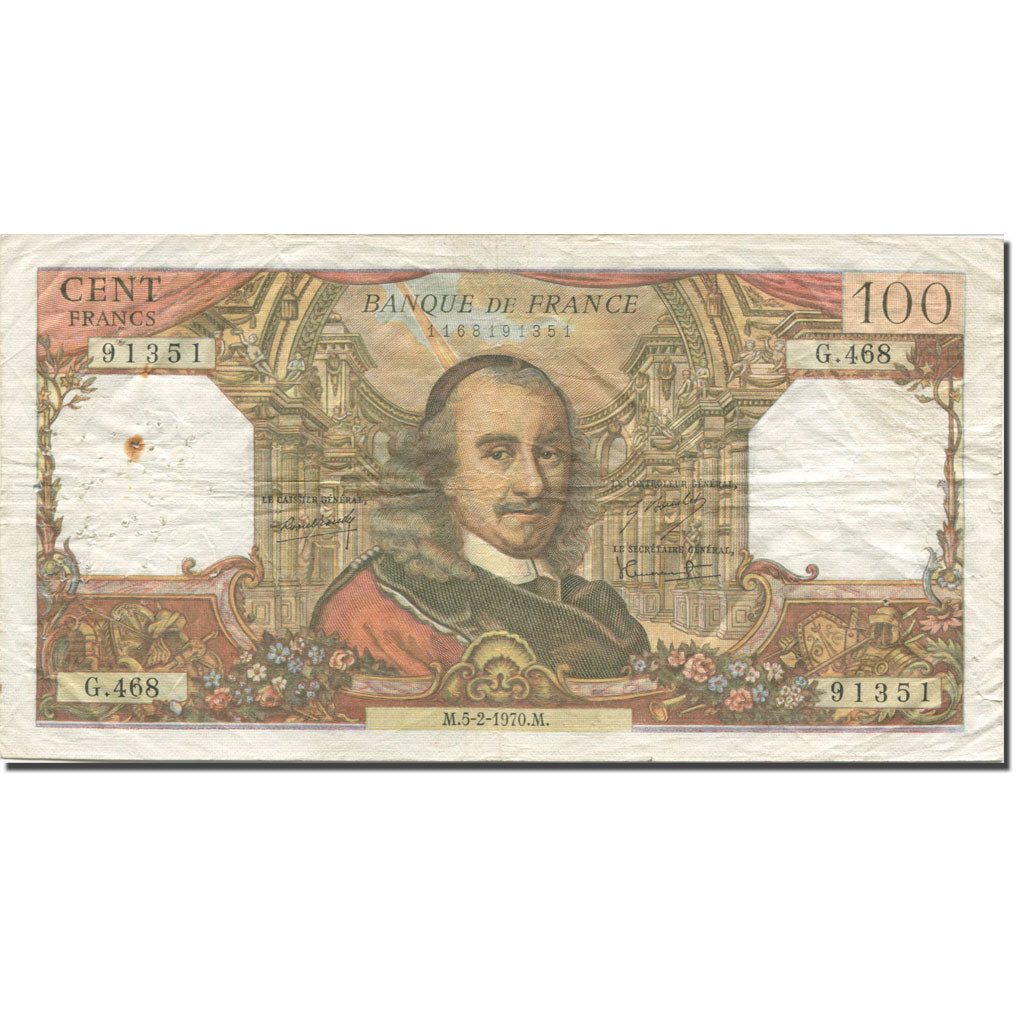 Francia, 100 Francs, Corneille, 1970, 1970-02-05, MB+, Fayette:65.30, KM:149c