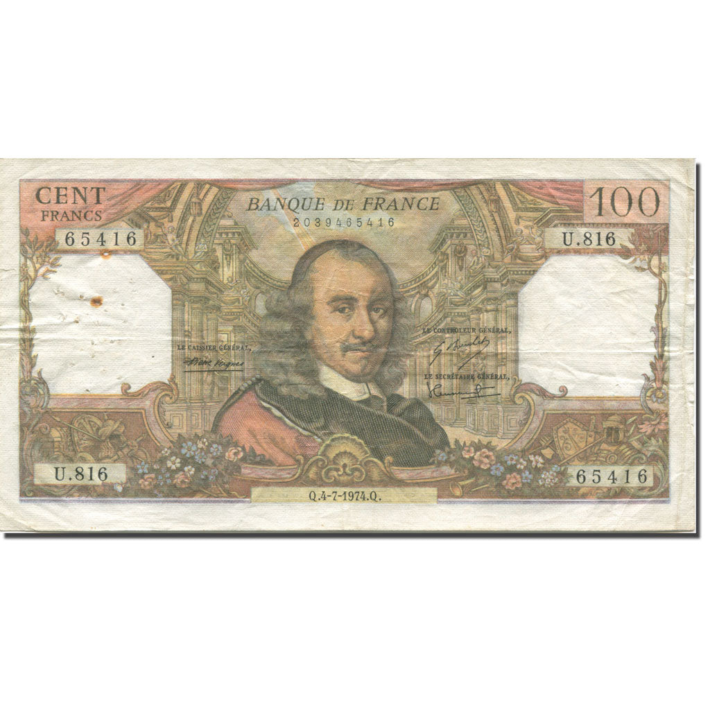 Frankreich, 100 Francs, Corneille, 1974, 1974-07-04, SS, Fayette:65.46, KM:149d