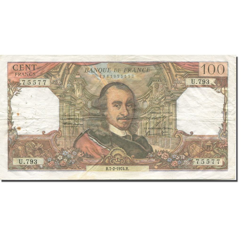 Frankreich, 100 Francs, Corneille, 1974, 1974-02-07, S+, Fayette:65.45, KM:149d