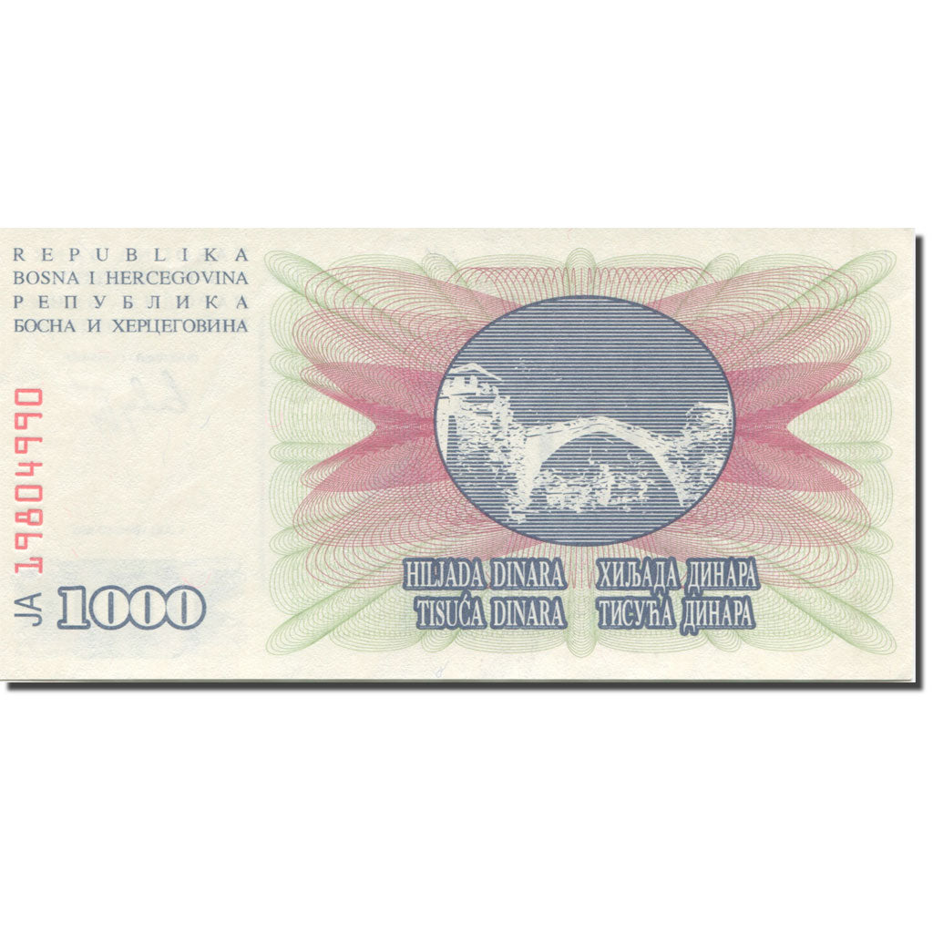 Banknote, Bosnia - Herzegovina, 1000 Dinara, 1992, KM:137a, UNC(65-70)