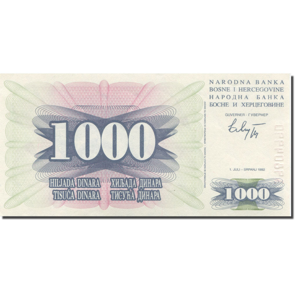 Banknote, Bosnia - Herzegovina, 1000 Dinara, 1992, KM:137a, UNC(65-70)