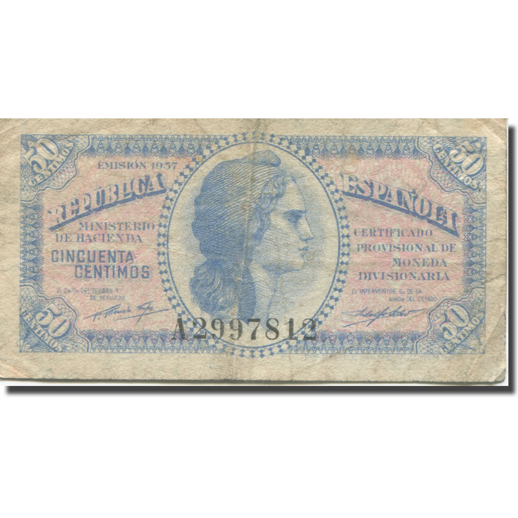 Nota, Espanha, 50 Centimos, 1937, KM:93, VF(20-25)