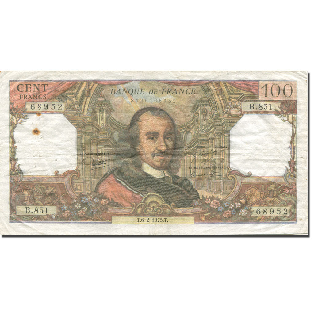 France, 100 Francs, Corneille, 1975, 1975-02-06, TB, Fayette:65.48, KM:149e
