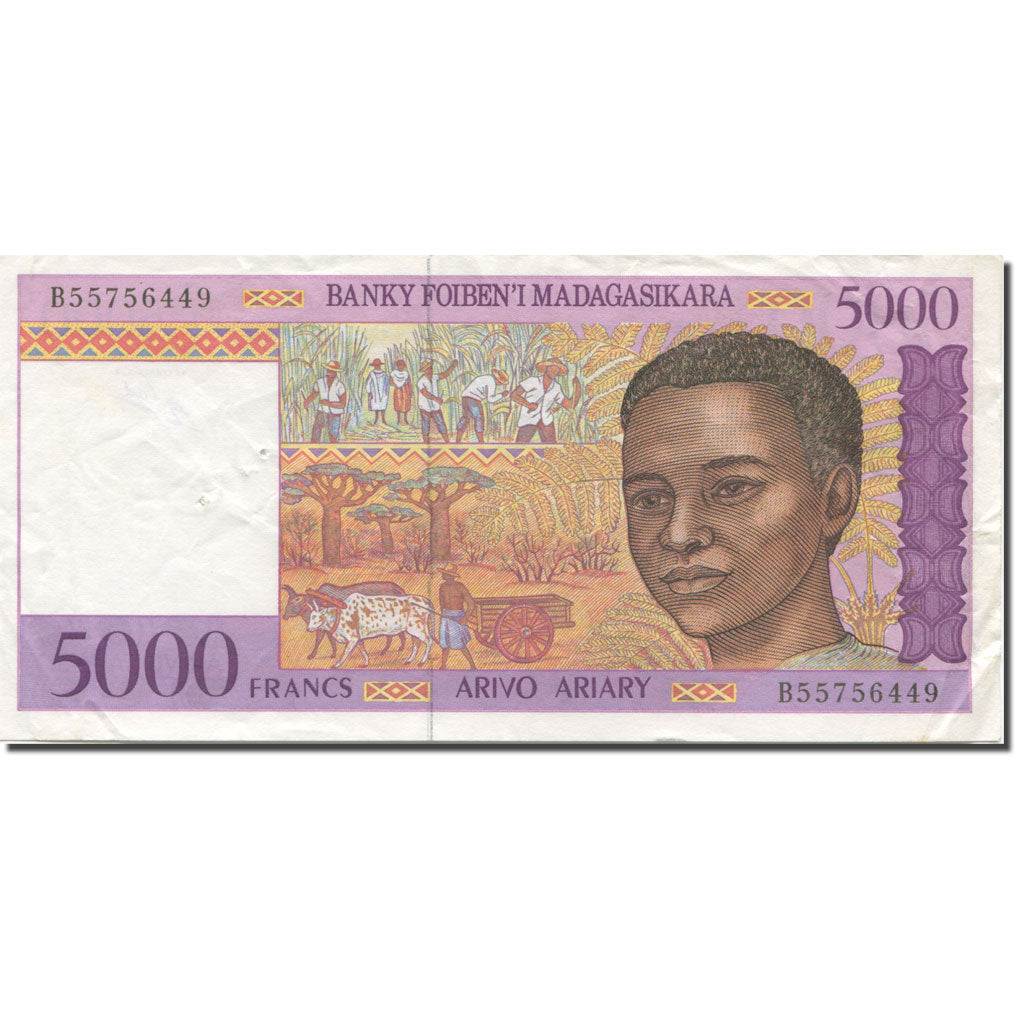 Banknote, Madagascar, 5000 Francs = 1000 Ariary, 1995, KM:78b, UNC(63)