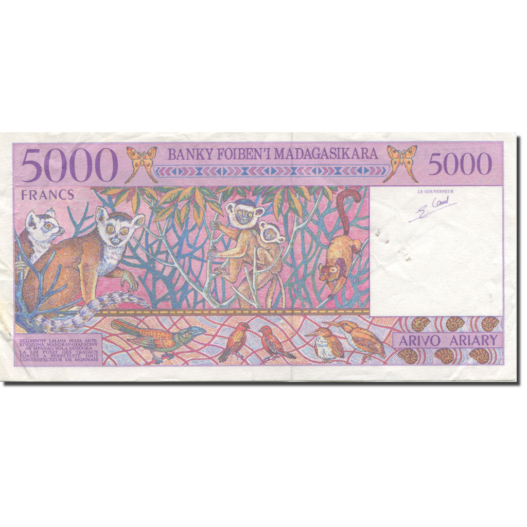 Banknote, Madagascar, 5000 Francs = 1000 Ariary, 1995, KM:78b, UNC(63)