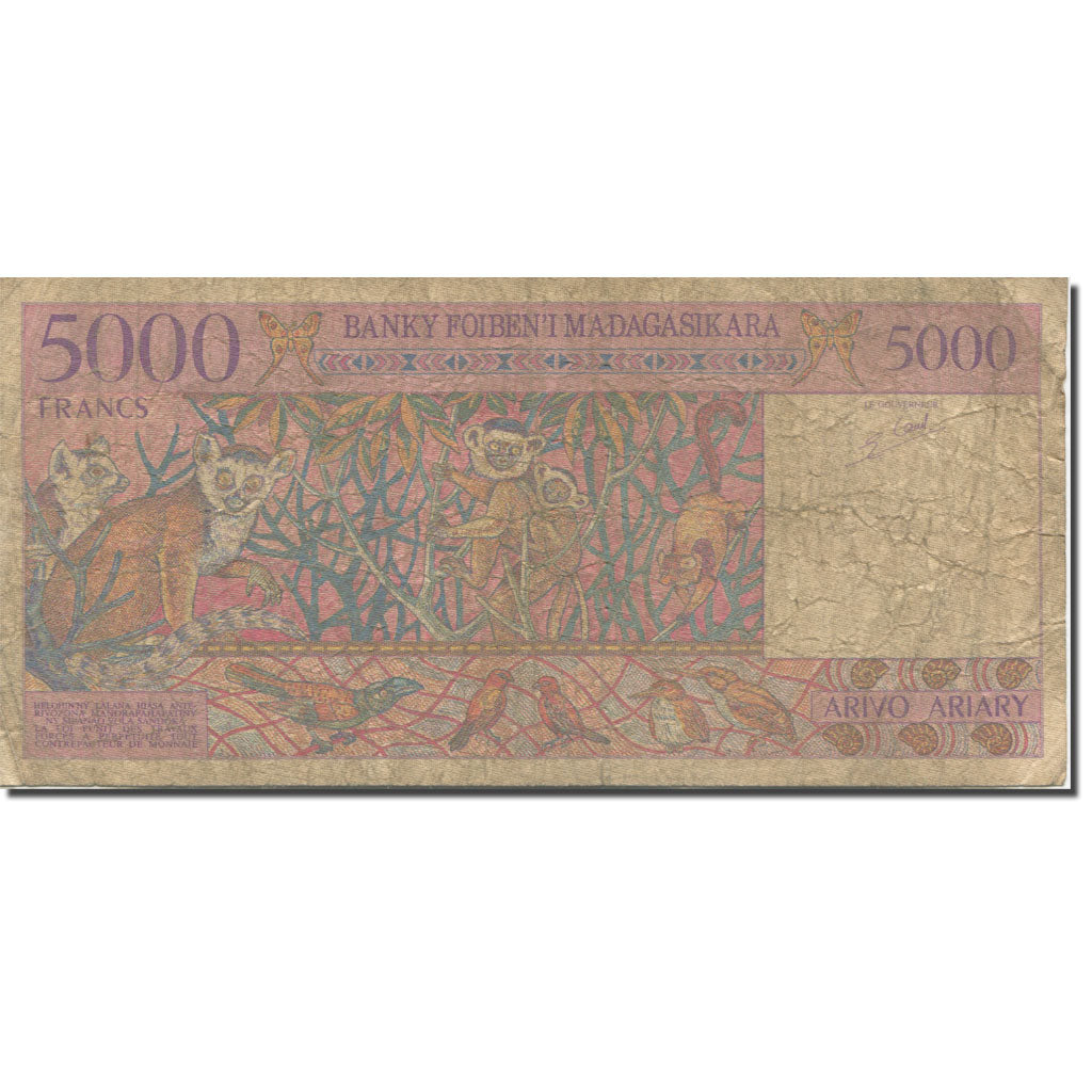 Banknote, Madagascar, 5000 Francs = 1000 Ariary, 1995, KM:78b, VF(20-25)