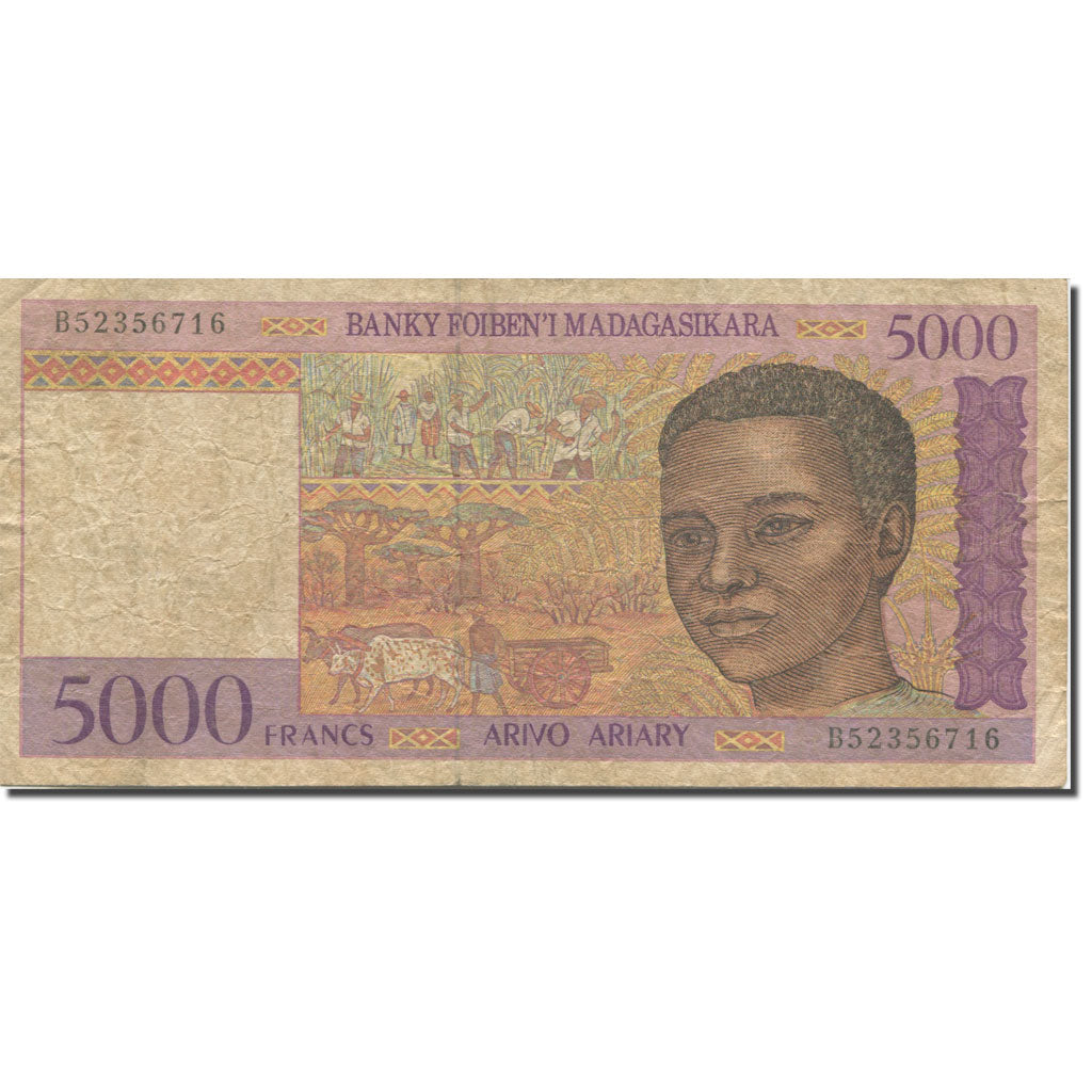 Banknote, Madagascar, 5000 Francs = 1000 Ariary, 1995, KM:78b, VF(30-35)