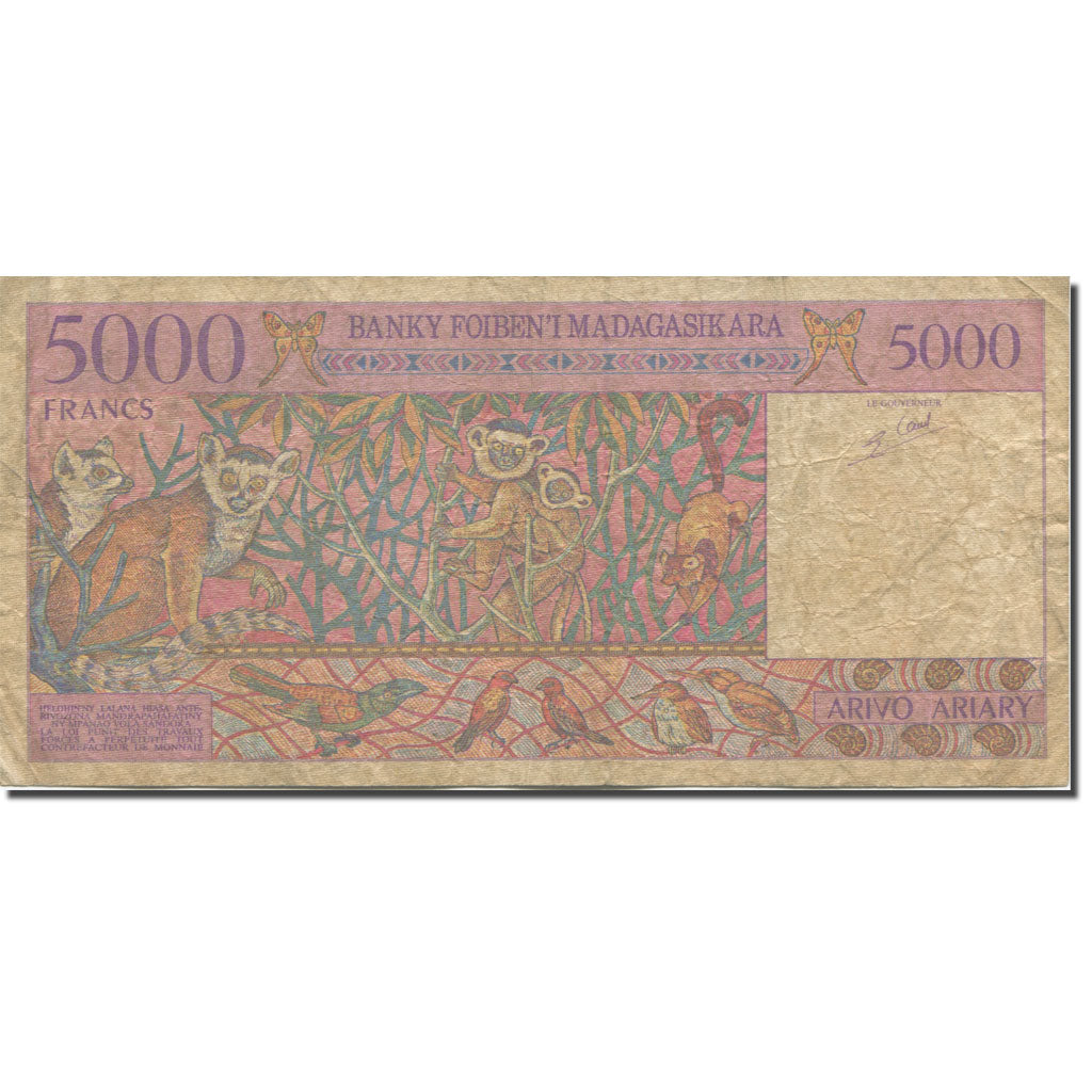 Banknote, Madagascar, 5000 Francs = 1000 Ariary, 1995, KM:78b, VF(30-35)