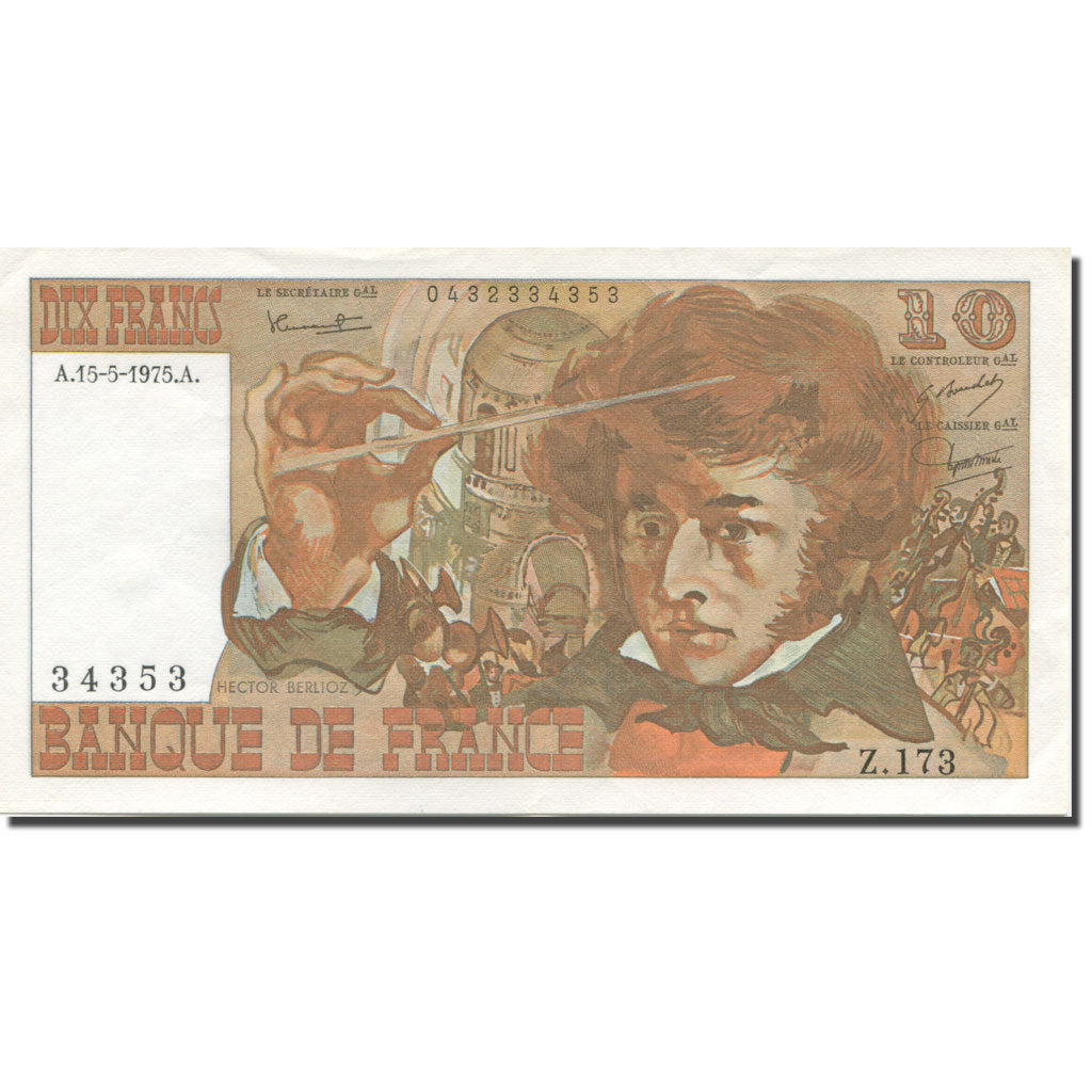 Frankreich, 10 Francs, Berlioz, 1975, 1975-05-15, UNZ-, Fayette:63.10, KM:150b