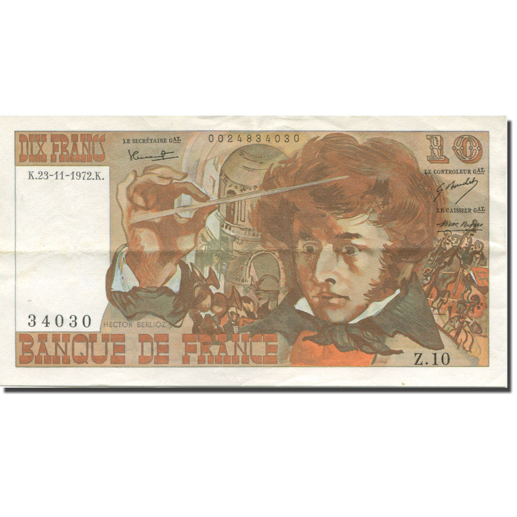 França, 10 Francs, Berlioz, 1972, 1972-11-23, EF(40-45), Fayette:63.01, KM:150a