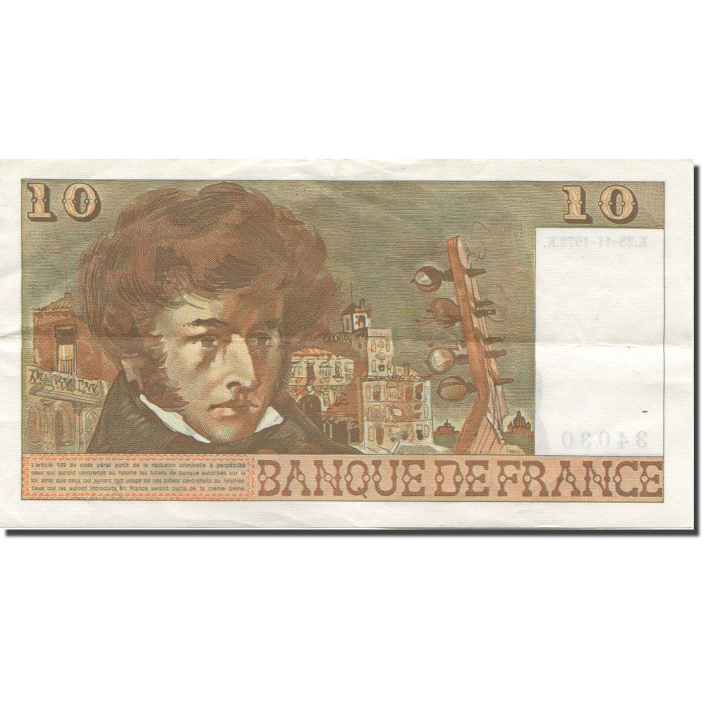 França, 10 Francs, Berlioz, 1972, 1972-11-23, EF(40-45), Fayette:63.01, KM:150a