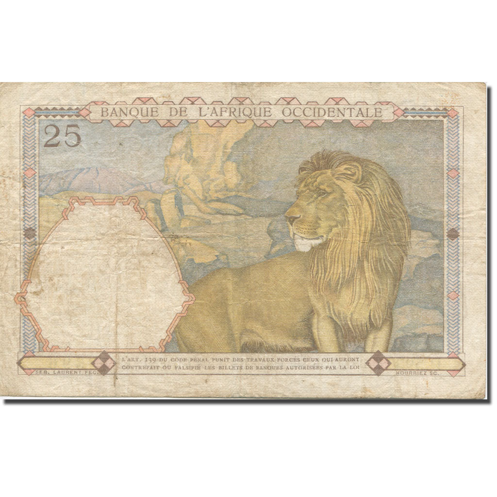 Nota, África Ocidental Francesa, 25 Francs, 1937, 1937-08-12, KM:27, VF(30-35)