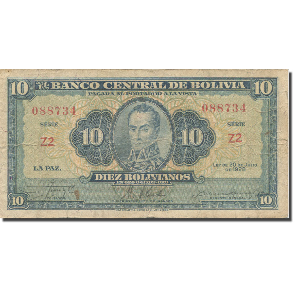 Billete, 10 Bolivianos, L.1928, Bolivia, KM:130, BC+