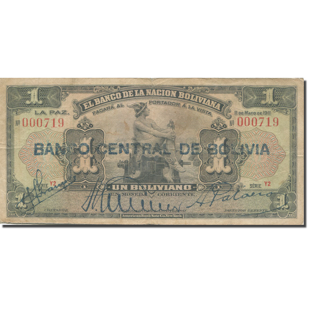 Billete, 1 Boliviano, 1911, Bolivia, 1911-05-11, KM:102b, MBC