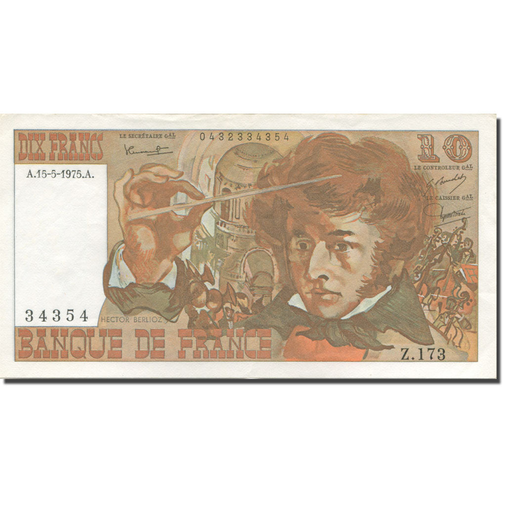 França, 10 Francs, Berlioz, 1975, 1975-05-15, UNC(63), Fayette:63.10, KM:150b