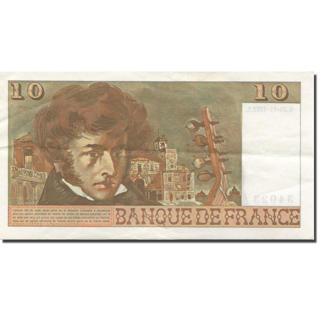 Francja, 10 Francs, Berlioz, 1972, 1972-11-23, EF(40-45), Fayette:63.1, KM:150a